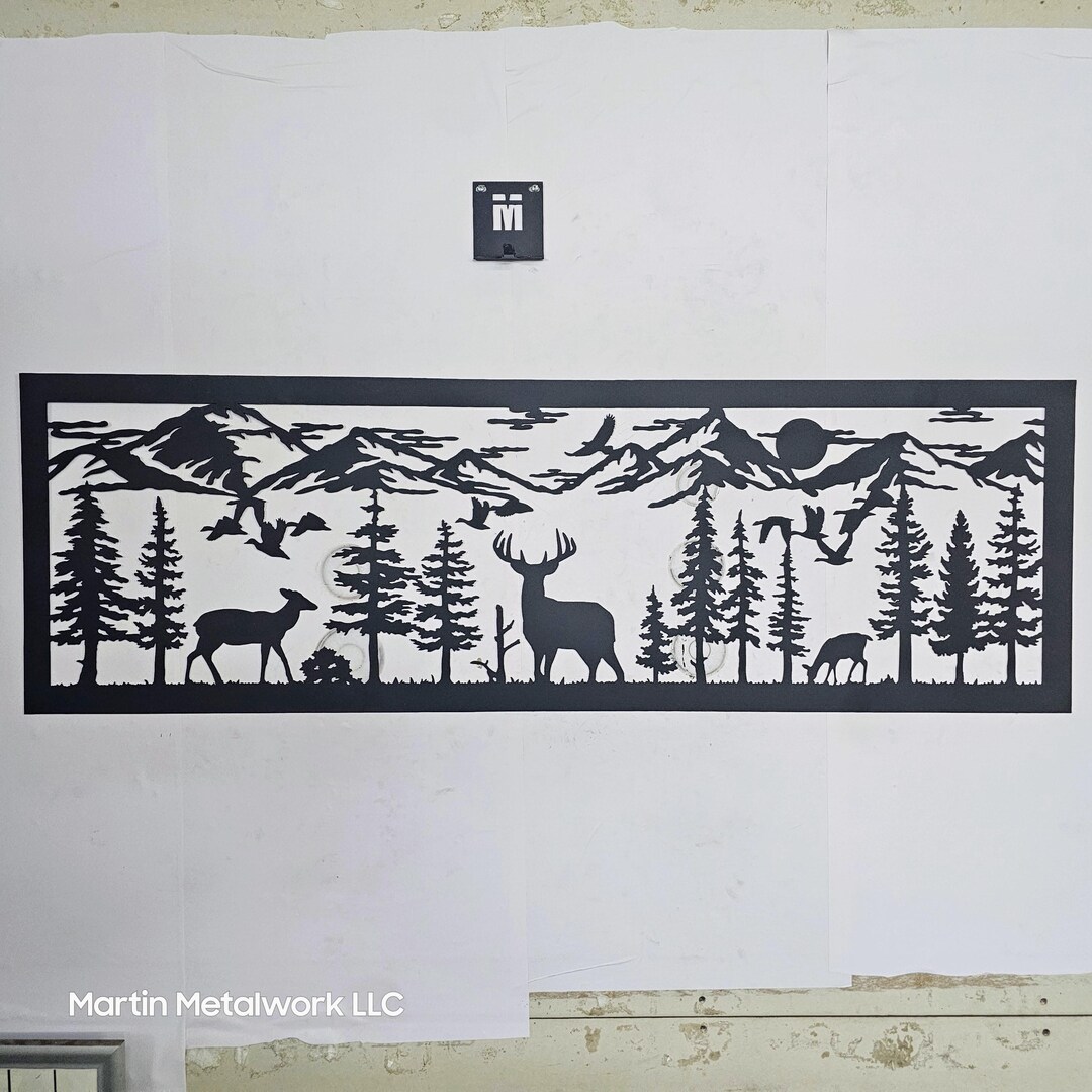 Metal Wildlife Wall Art: Mountain Forest Scene - Rustic Cabin Decor - Etsy