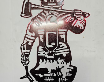 Firefighter Wall Art - 18"x14" Steel Fireman Decor - Firefighter Gift for Home, Station, or Man Cave - Firefighter Silhouette Sign