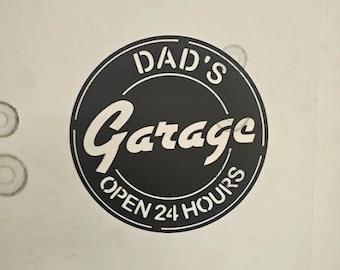 Dad's Garage Open 24 Hours Metal Sign - Vintage Style Man Cave Decor