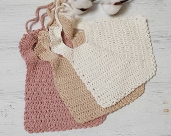 Crochet bibs boho baby girl, first baby drool bib, baby girl style, knit cotton baby bib, baptism baby bib, mom to be gift, baby essentials