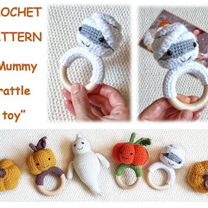 Mummy Rattle Crochet Pattern PDF, spooky baby rattle pdf, Halloween pattern, amigurumi mummy pattern, Halloween decoration crochet tutorial