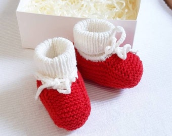 Christmas baby announcement: baby santa booties & knit stuffed santa, my first christmas baby santa shoes, christmas baby photo prop