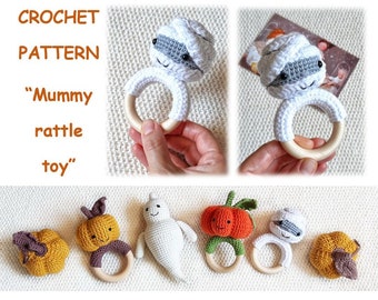 Mummy Rattle Crochet Pattern PDF, spooky baby rattle pdf, Halloween pattern, amigurumi mummy pattern, Halloween decoration crochet tutorial