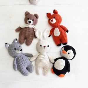 Knit stuffed animals: wolf, fox, bear, rabbit, raccoon, crochet baby toys 1 year, enchanted woodland baby animals, woodland baby shower