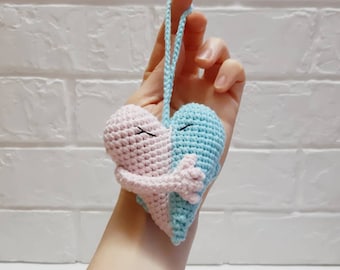 Décor de la Saint-Valentin, coeurs au crochet rouge et rose, petit oreiller coeur, guirlande de coeur de la Saint-Valentin, pendentifs coeurs en peluche, coeurs farcis