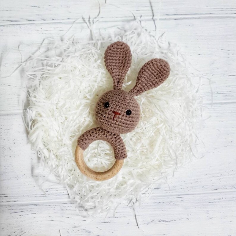 Bunny rattle wood rattle baby toys 6 months gender neutral Etsy