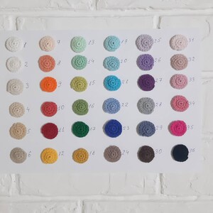 Puede incluir: Una carta de colores de 36 peque&ntilde;os c&iacute;rculos de ganchillo en varios colores, numerados del 1 al 36.