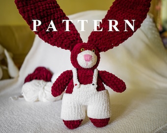 Modèle de lapin de Pâques, lapin de Pâques pdf, modèle de lapin Amigurumi, amigurumi pdf de Pâques, modèle de jouet de lapin au crochet, lapin en salopette pdf