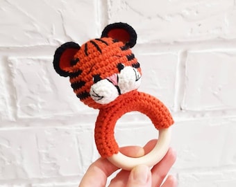 Hochets bébé Safari : hochet lion tigre au crochet, éléphant, panda, paresseux, koala, dinosaure / jungle jouets bébé 6 mois, cadeau parents attendus