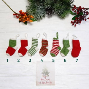 Christmas mini ornaments, mini stocking garland, santa mini socks, miniature stockings, Christmas clearance, knitted mini stocking ornaments