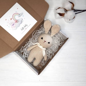 First baby toy, tiny stuffed bunny for baby, easter knitted bunny doll, crochet little bunny, gender neutral baby toy, bunny toddler toy