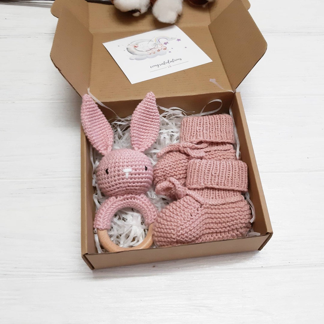 Baby Girl Easter Gift Box Knit Bunny Rattle & Girl Crib Etsy