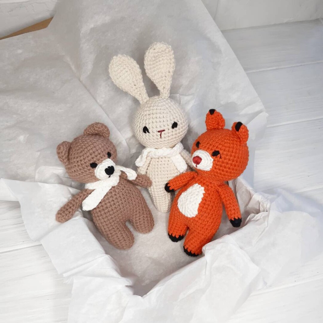 Triplets Woodland Animal Set, Tiny Stuffed Animals Gift Box, Homemade
