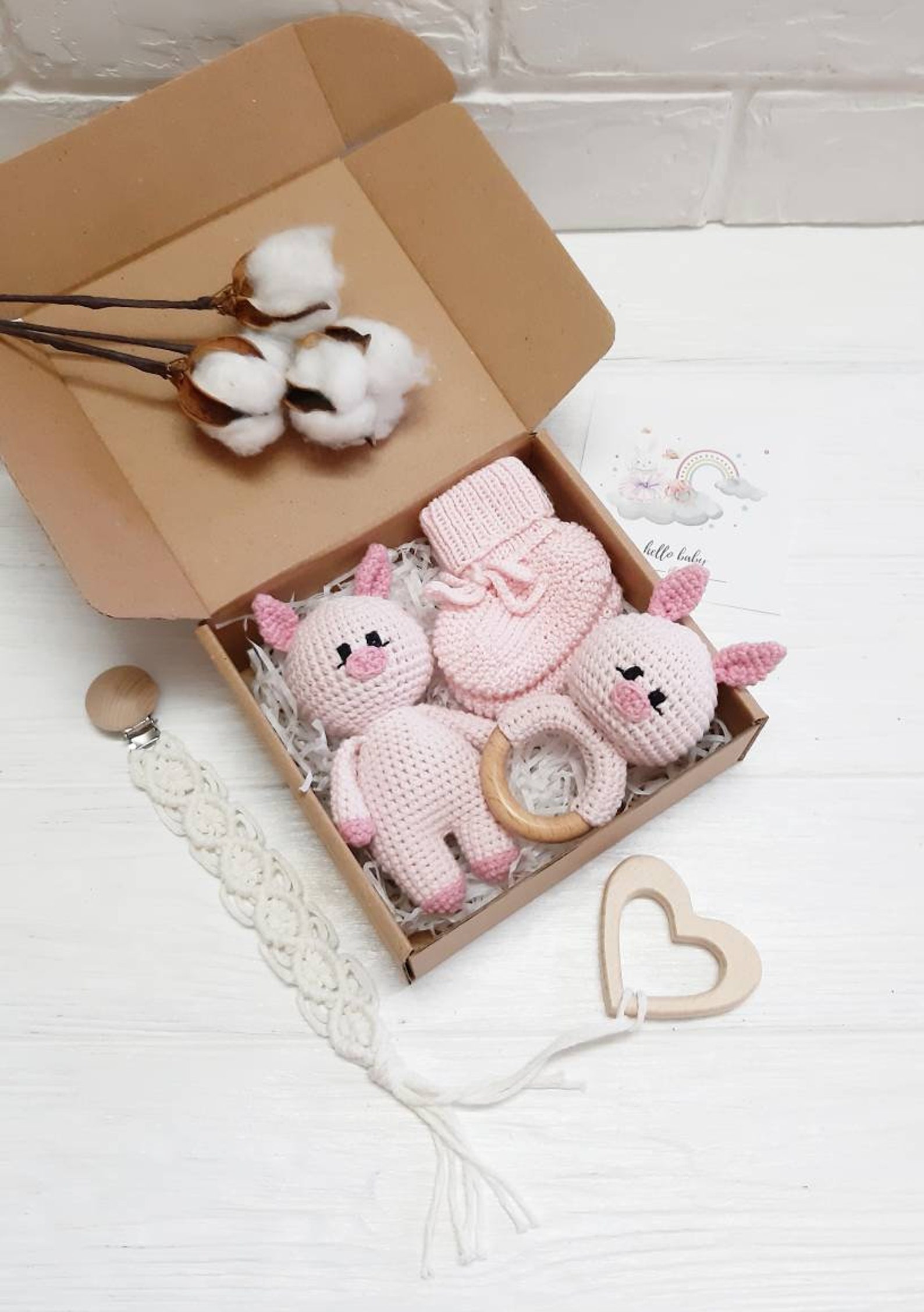 Farm Baby Gift Set: Pig Rattle and Booties, Farm Baby Toy, Plush Piggy ...