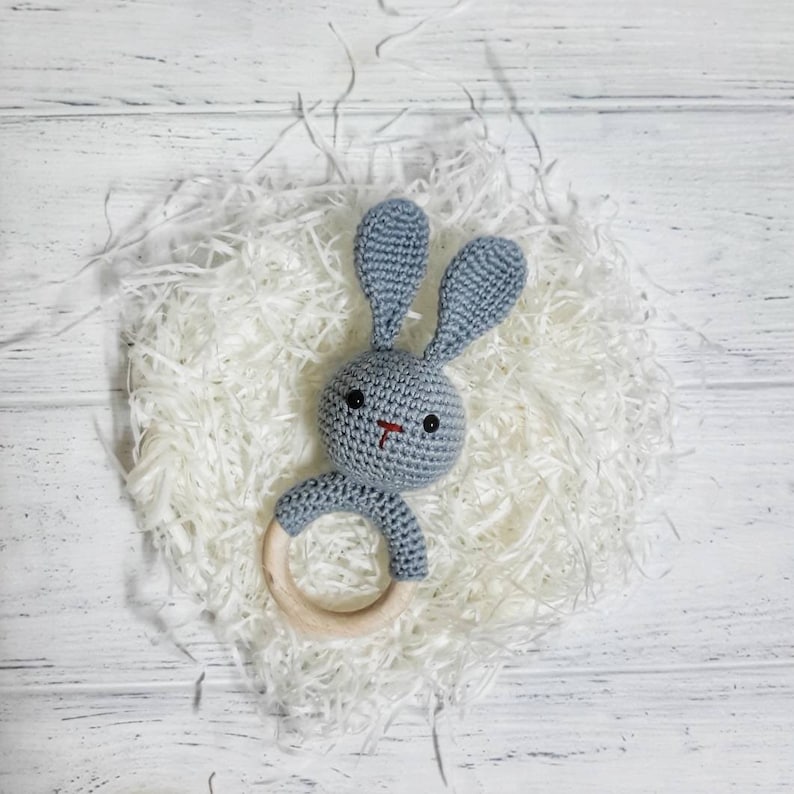 Bunny rattle wood rattle baby toys 6 months gender neutral Etsy