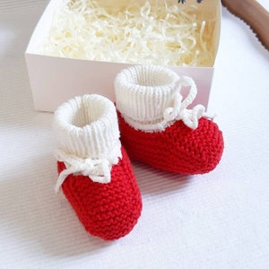 Fly agaric mushroom rattle & santa baby shoes, christmas booties, unique goblincore baby gift, knit rattle and booties, forest baby shower image 8