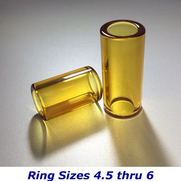 Short Guitar Slide in Yellow Glass for Cigar Box Guitars - Ring Sizes 4.5 thru 6.0 - Handcrafted