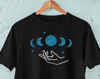 Yarn Moon Phases T-shirt for Crocheters and Knitters, Magical and Witchy craft tee for Christmas Free Shipping