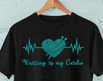 Funny Knitting T-shirt, Knitting is My Cardio Funny saying, Craft T-shirt design for Mom, Crochet quote gift tee for women Free Shipping