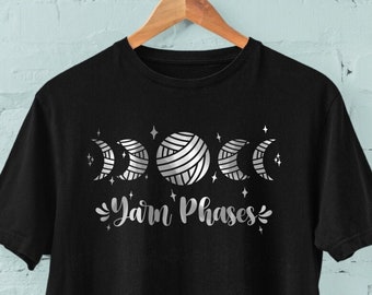 Yarn Phases T-shirt, Crochet Knitter Gift, Celestial Tee Shirt, Women Plus Size Top, Yarn Lover T-shirt,  XL 2XL 3XL 4XL 5XL Free Shipping