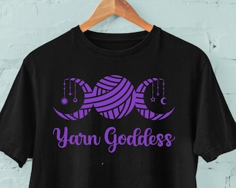 Yarn Goddess T-shirt for Women, Crochet Knit Goddess Black Tee Shirt, Plus Size Unisex Black T-shirt XS - XL 2XL 3XL 4XL 5XL Free Shipping