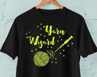 Yarn Wizard Tee, Graphic T-shirt for Knitter, Funny Crochet Shirt Womens Plus Size XS - XL 2XL 3XL 4XL 5XL Free Shipping