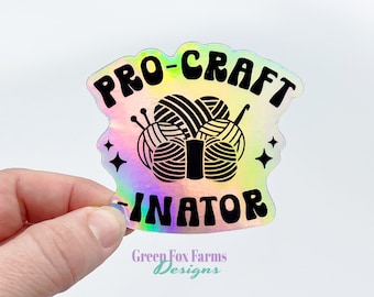 ProCRAFTinator Funny Sticker for Crafter, Laptop Sticker for Crocheters, Pun Knitting Sticker for Yarn Lovers, Holographic Craft Decal