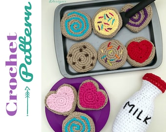 Amigurumi Pattern, Milk and Cookies, Crochet Pattern, Play Food, Easy Amigurumi, Play Food Pattern, Crochet Toy, Toy Food, Instant Download