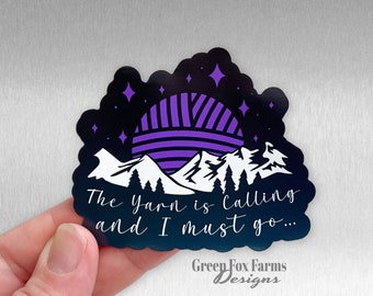 Yarn is Calling Refrigerator Magnet, Funny Magnet for Knitters, Crocheters, and Yarn Lovers, Mountains and Yarn Moon