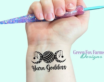 Yarn Goddess Tattoo, Triple Moon Temporary Tattoo, Celestial Fake Tattoos for Women, Body Art for Crocheter or Knitter