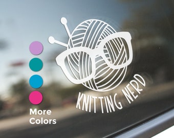 Knitting Nerd Car Window Decal, Yarn Crafter Sticker Crochet Geek Vinyl Sticker