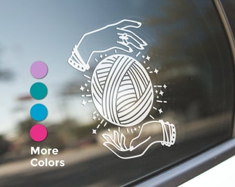 Yarn Magic Car Decal, Magic Hands Sticker, Magical Yarn Lover Vinyl Car Sticker, Aesthetic Car Decal