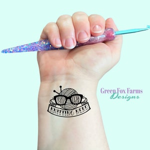 Knitting Nerd Tattoo, Geeky Nerdy Temporary Tattoos for Crocheters and Knitters, Crochet Geek Fake Tattoo