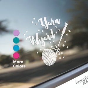 Yarn Wizard Car Decal, Magical Yarn Lovers Car Window Sticker, Vinyl Car Sticker for Crocheter or Knitter