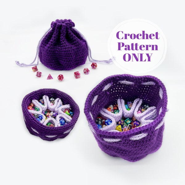 8 Pocket Dice Bag Crochet Pattern, DnD Dice Pouch with Multi Pocket Dice Storage, TTRPG Drawstring Dice Bag Pattern Digital Download ONLY