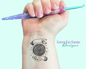 Yarn Magic Temporary Tattoo, Mystical Tattoo for Knitter or Crocheter, Magick Yarn Lover Body Art