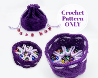 8 Pocket Dice Bag Crochet Pattern, DnD Dice Pouch with Multi Pocket Dice Storage, TTRPG Drawstring Dice Bag Pattern Digital Download ONLY