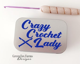 Crazy Crochet Lady Notions Case, Gift for Crocheter Craft Storage Tin, Stitch Markers Tin Knitting Storage, Mom Christmas Gift