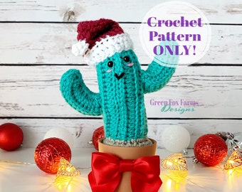Christmas Cactus Crochet Pattern, Amigurumi Cactus, DIY Holiday Gift Cute Crochet Cactus Pattern for Christmas Digital Download ONLY