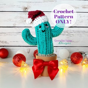 Christmas Cactus Crochet Pattern, Amigurumi Cactus, DIY Holiday Gift Cute Crochet Cactus Pattern for Christmas Digital Download ONLY