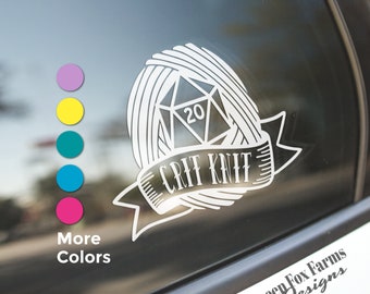 Yarn Crit Hit Car Decal, Critical Knit Funny Bumper Sticker for RPG Dice Gamer, Knitter, Crocheter, Crit Knit Wall Decal for TTRPG DnD