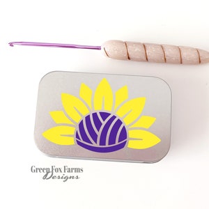Sunflower Yarn Knitting Notions Tin. Stitch Marker Case for Crochet, Knit + Craft. Best Gift for Crafters Sewing Kit Tin. MADE TO ORDER