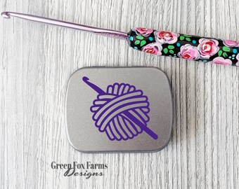 Crochet Lovers Mini Notions Case, Stitch Marker Tin, Mini Crochet Case, Knitting Notions Kit, Progress Keeper Box