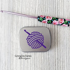 Crochet Lovers Mini Notions Case, Stitch Marker Tin, Mini Crochet Case, Knitting Notions Kit, Progress Keeper Box