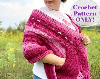 Crochet Shawl Pattern Oversized Pocket Scarf, Boho Fall Wrap, Pocket Shawl Scarf, Winter Accessories, Digital Download