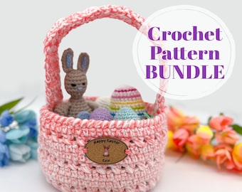 Easter Pattern Bundle, Set of 3 Easter Crochet Patterns, Easter Baskets, Easter Eggs, Easter Bunny Patterns Digital Download