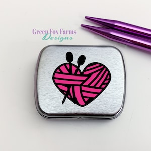 Knit Lover Notions Mini Tin, Small Box for Stitch Markers, Custom Small Storage for Crocheter
