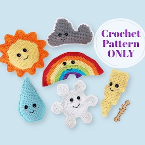 Weather Amigurumis Pattern, Toy Crochet Pattern, Sun, Cloud, Rainbow, Raindrop, Lightning, Snowflake, Digital Download ONLY