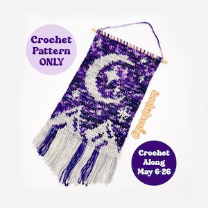 PDF Moon Tapestry Crochet Celestial Wall Hanging. Moonrise Mountain Crochet Pattern. CAL Crochet Along. Digital Download ONLY