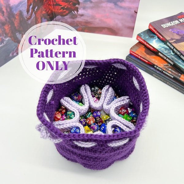 D&D Dice Storage Bag with Pockets, Crochet Pattern for 8 Pocket RPG Dice Pouch, Crochet Dice Bag for DND with Pockets Digital Download ONLY